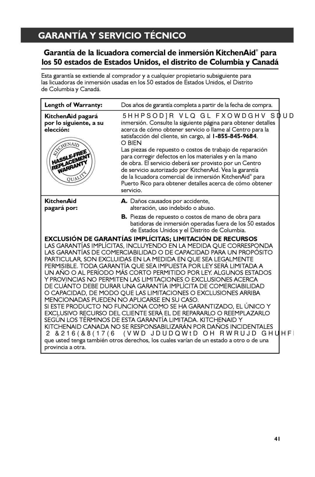 KitchenAid KHBC208, KHBC212, KHBC210 manual Exclusión DE Garantías Implícitas Limitación DE Recursos 