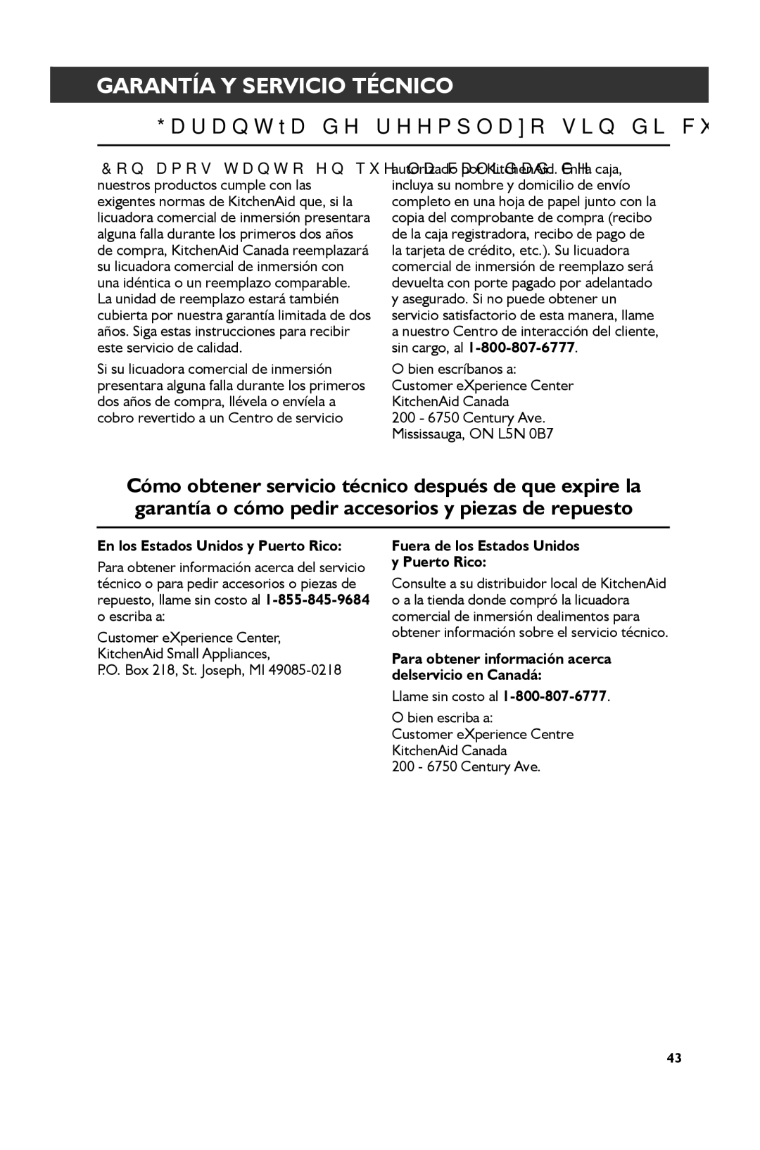 KitchenAid KHBC210, KHBC212, KHBC208 Garantía de reemplazo sin dificultades en Canadá, En los Estados Unidos y Puerto Rico 