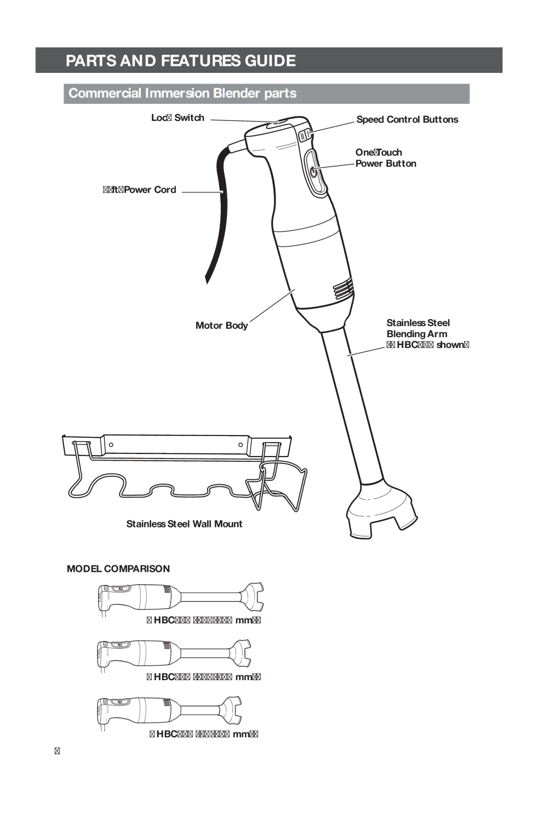 KitchenAid KHBC212, KHBC210, KHBC208 manual Parts and Features Guide, Commercial Immersion Blender parts 