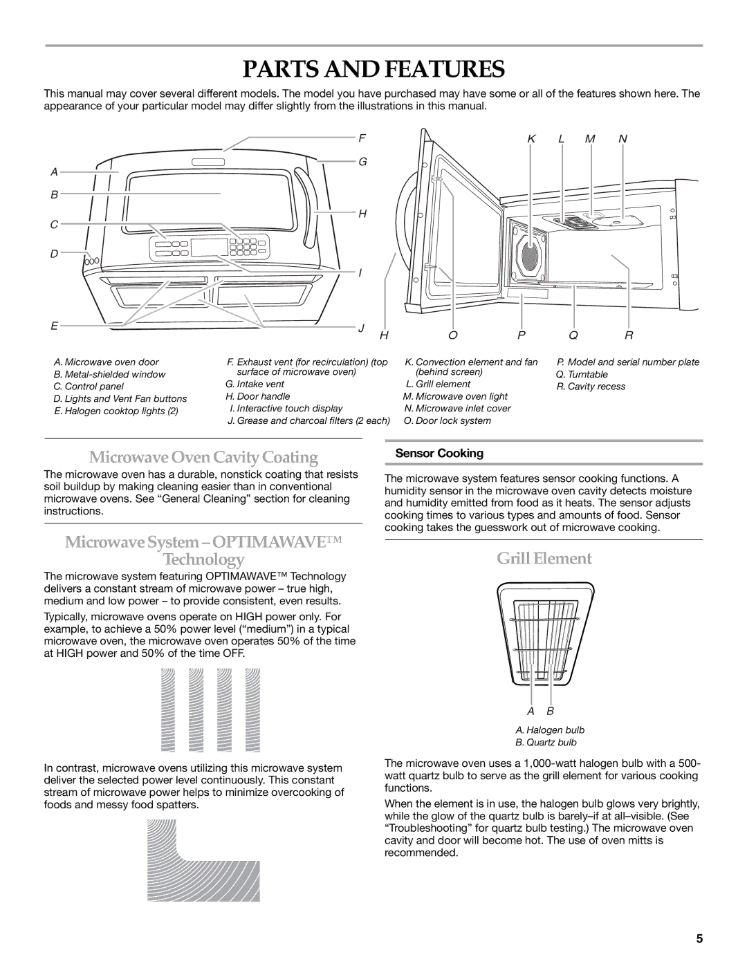 KitchenAid KHHC2096S, KHHC2090S Parts and Features, Microwave Oven Cavity Coating, Microwave System Optimawave Technology 