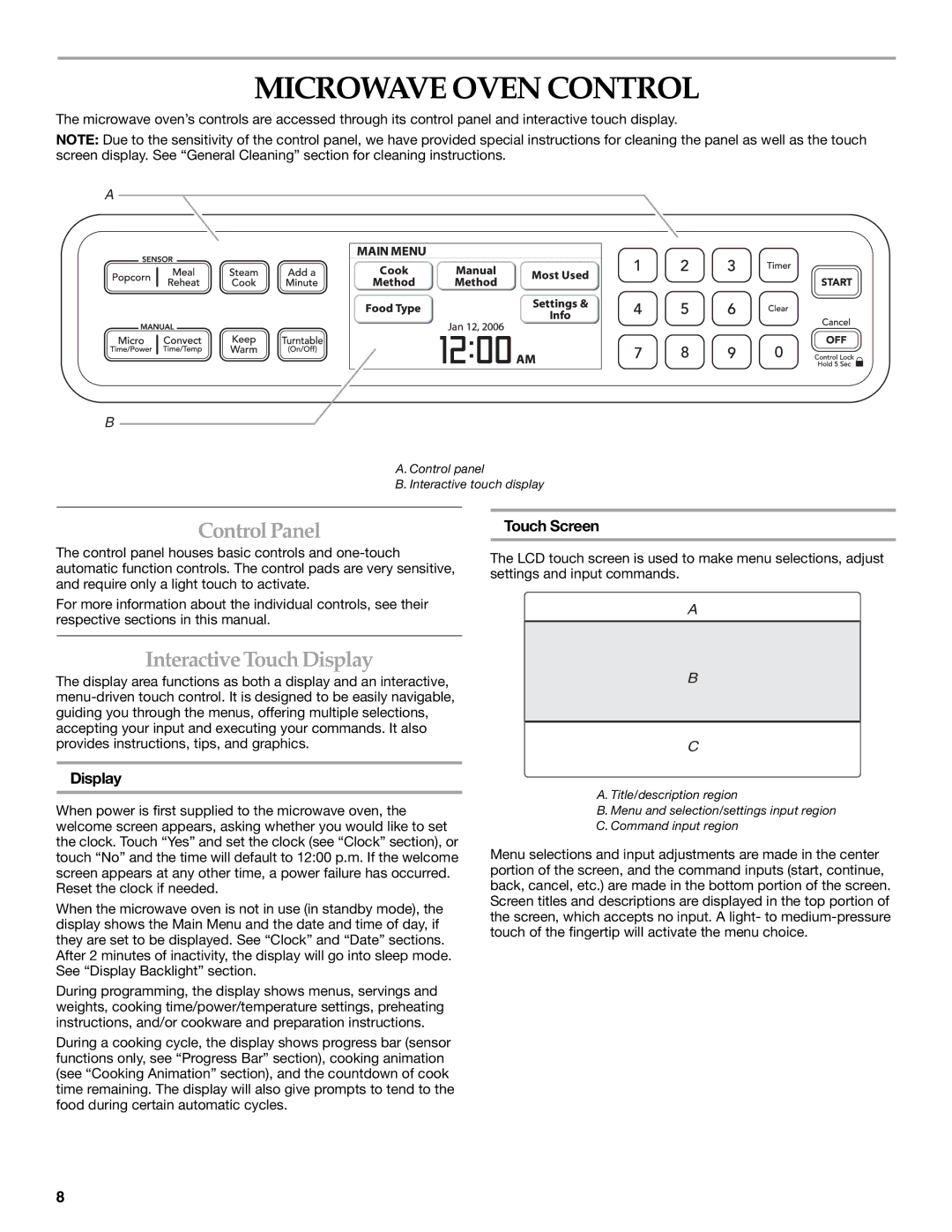 KitchenAid KHHC2090S, KHHC2096S manual Microwave Oven Control, Control Panel, Interactive Touch Display, Touch Screen 