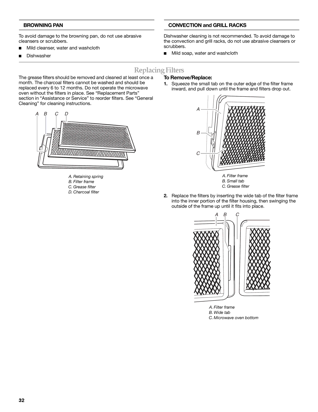 KitchenAid KHHC2090S manual ReplacingFilters, Convection and Grill Racks, To Remove/Replace 