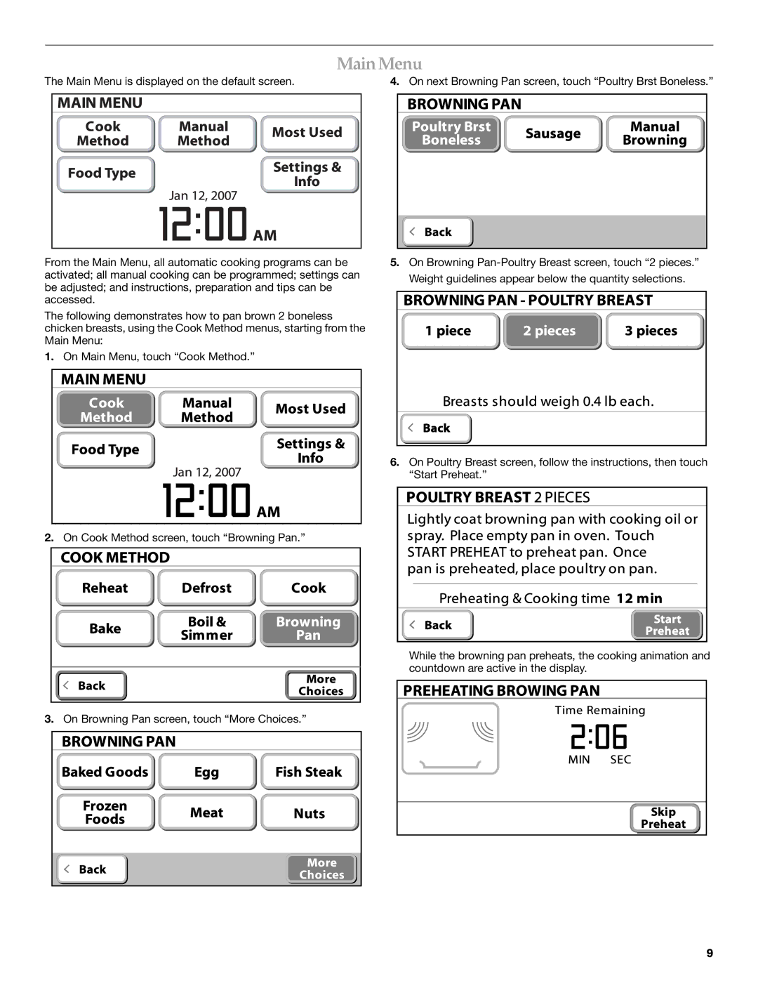 KitchenAid KHHC2090S manual MainMenu 