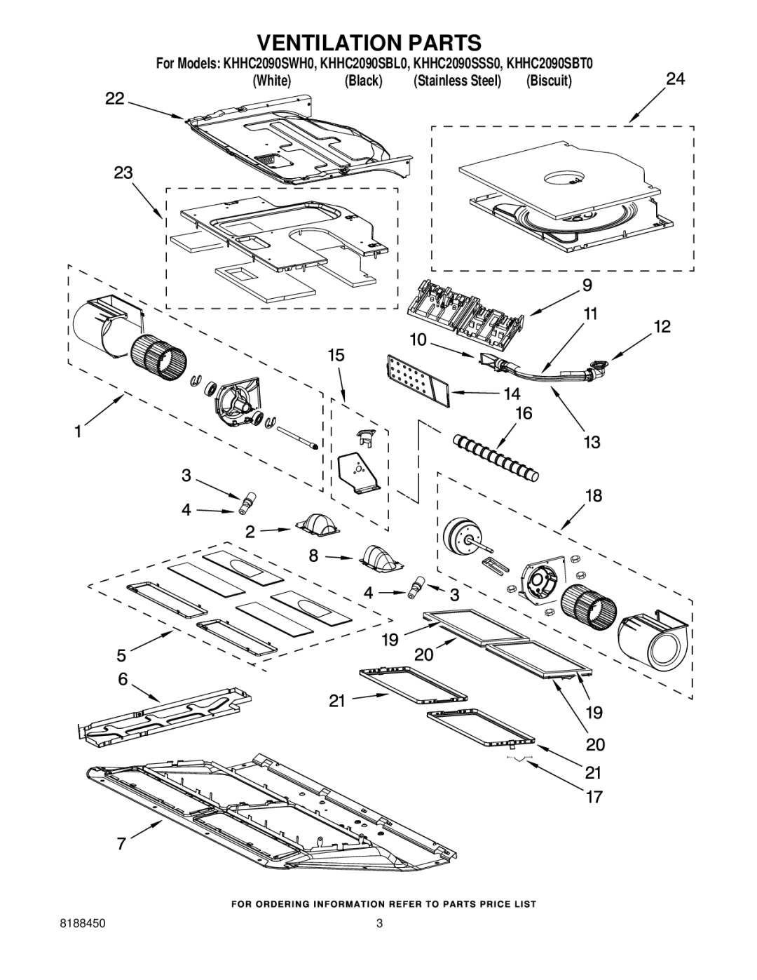 KitchenAid KHHC2090SBL0, KHHC2090SSS0, KHHC2090SBT0, KHHC2090SWH0 manual Ventilation Parts 