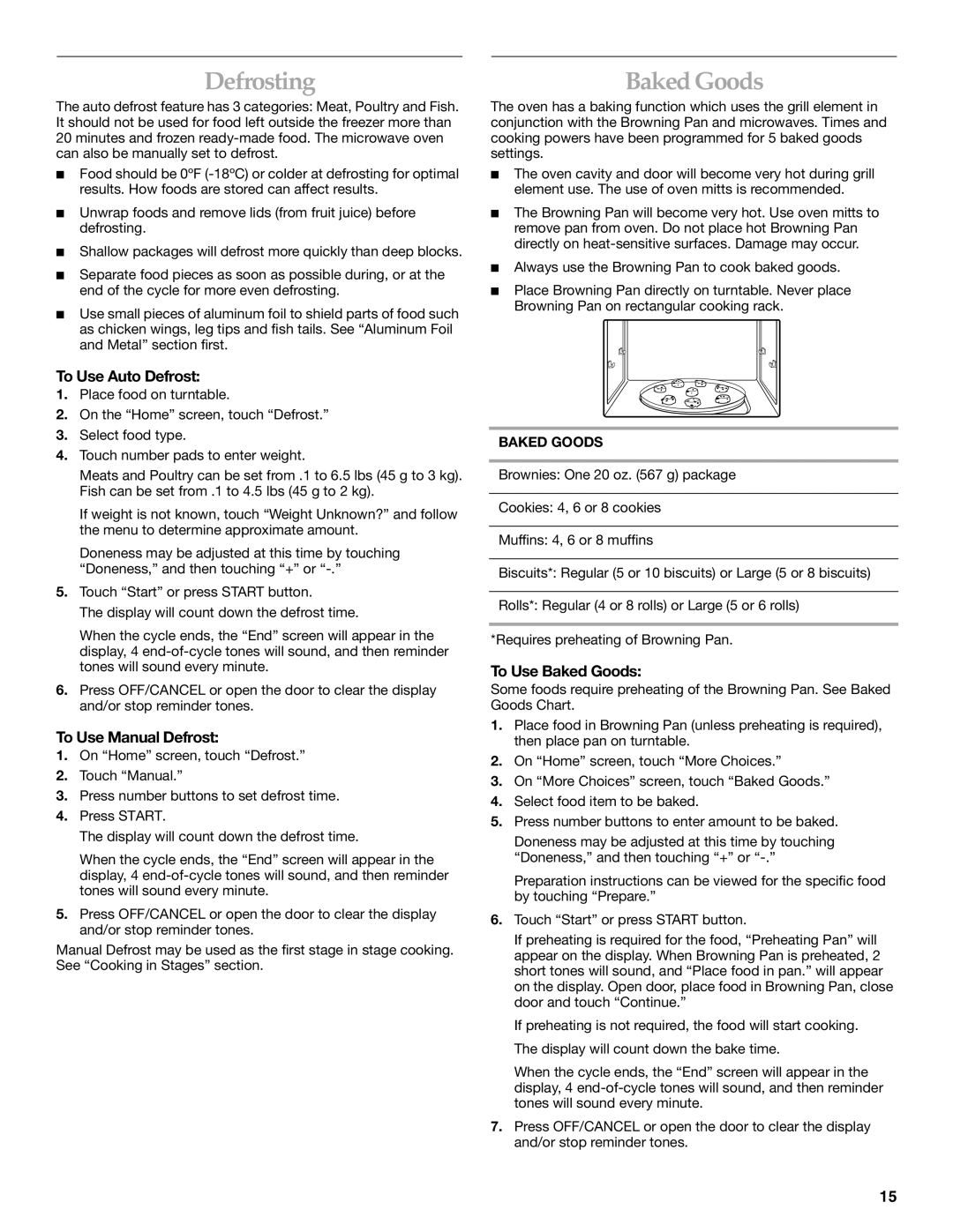 KitchenAid KHHS179L manual Defrosting, To Use Auto Defrost, To Use Manual Defrost, To Use Baked Goods 