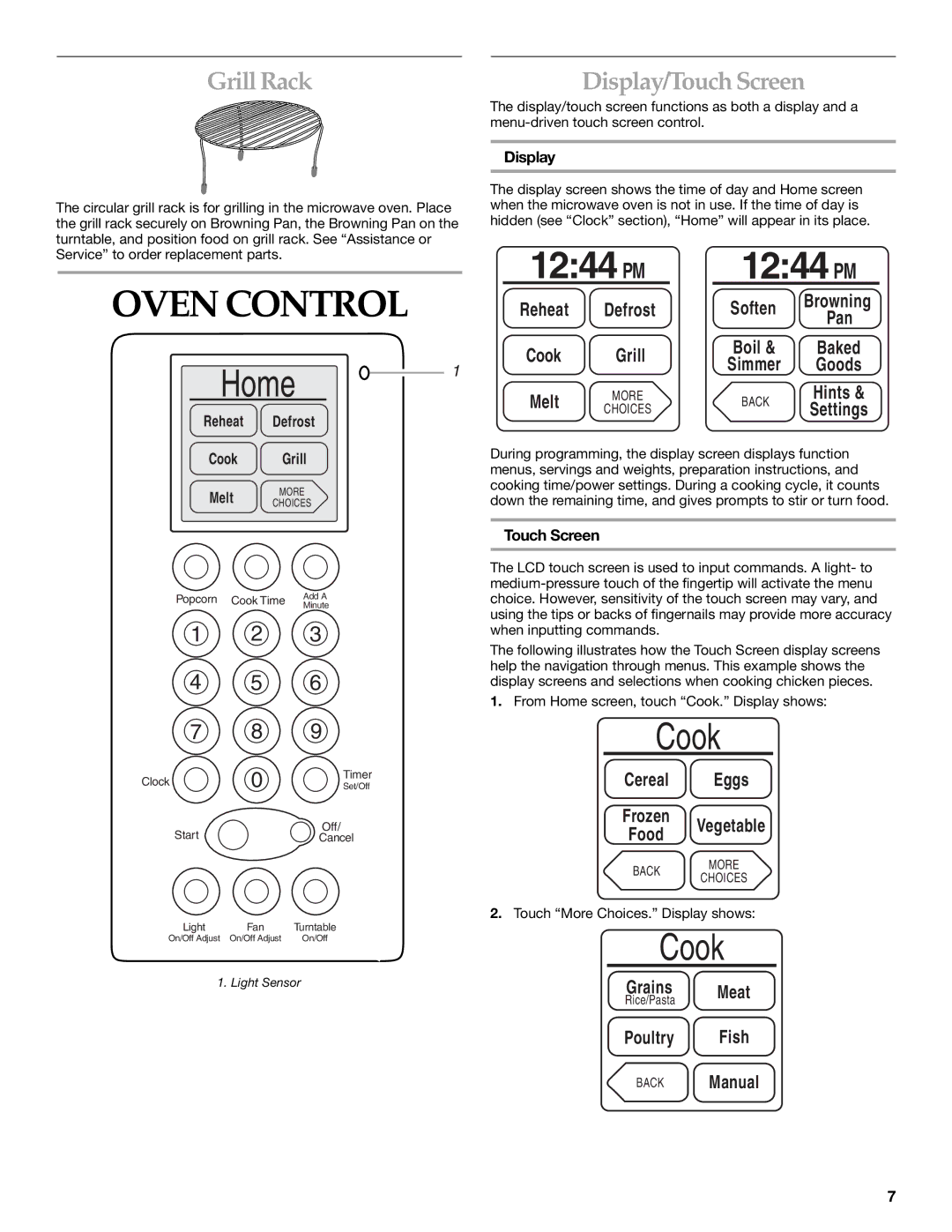 KitchenAid KHHS179L manual Oven Control, Grill Rack, Display/Touch Screen 