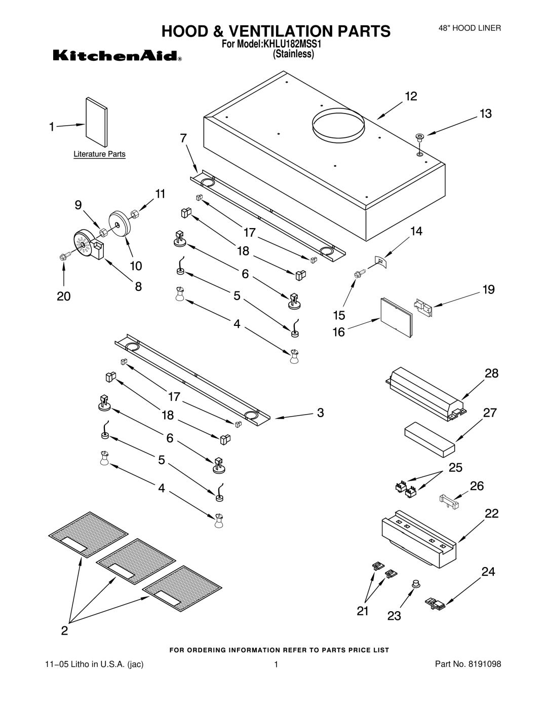 KitchenAid KHLU182MSS1 manual Hood & Ventilation Parts 