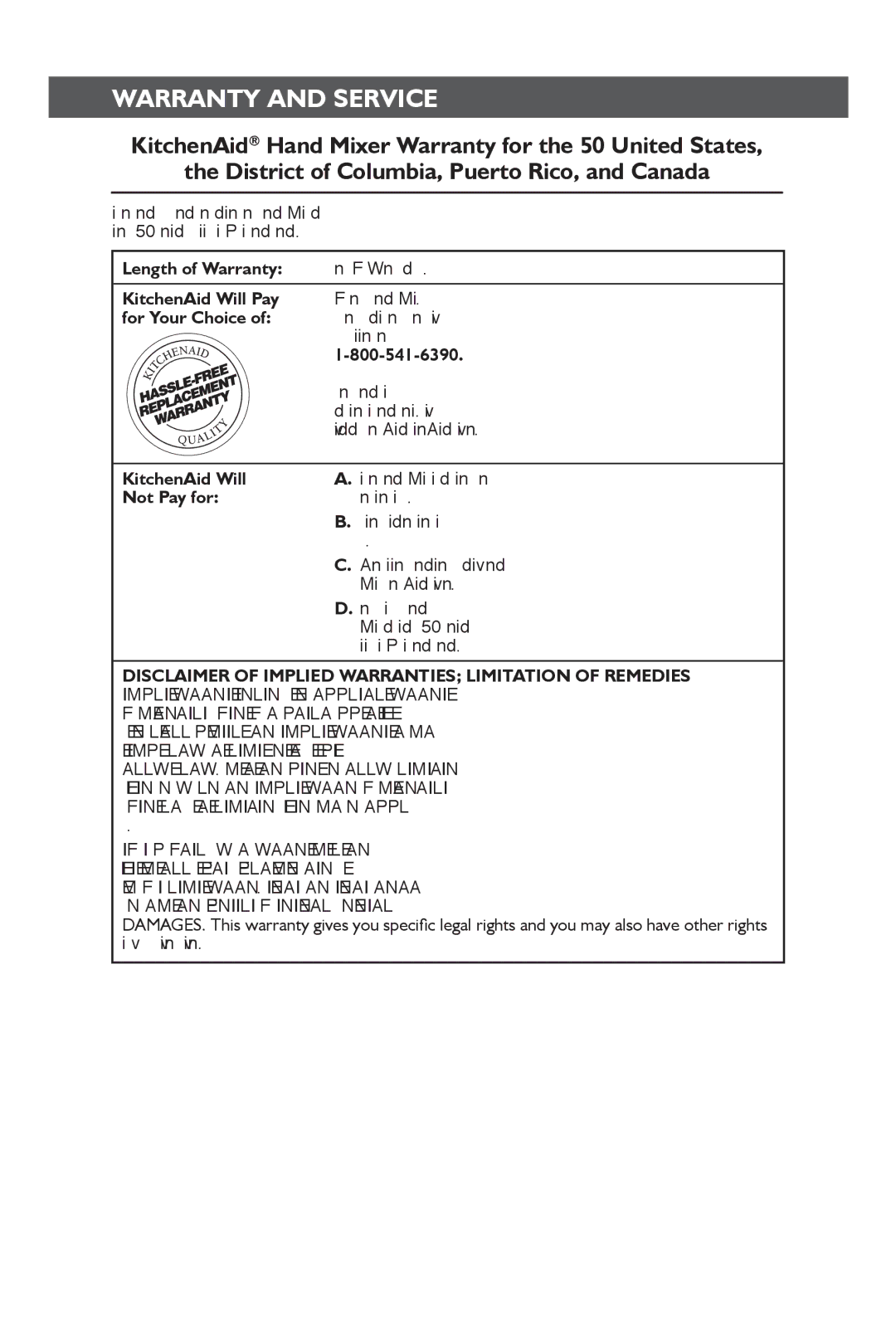 KitchenAid KHM31 manual Warranty and service 