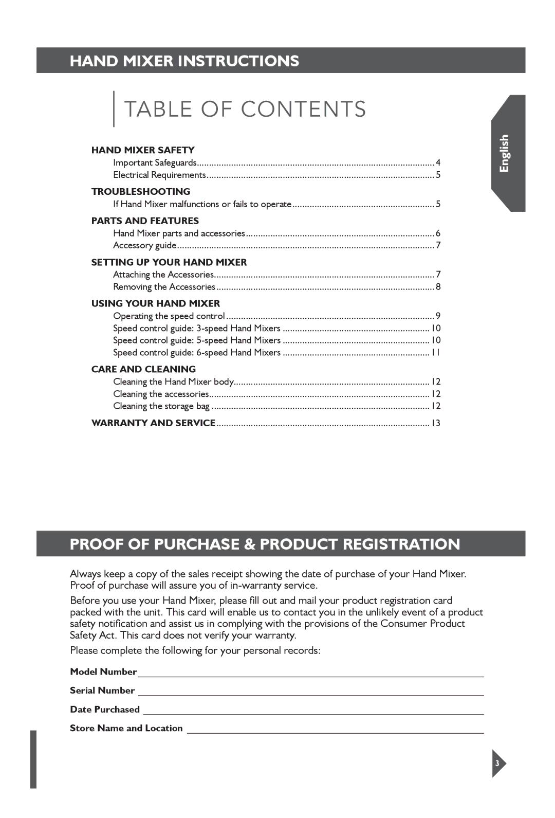 KitchenAid KHM31 manual Table of Contents 