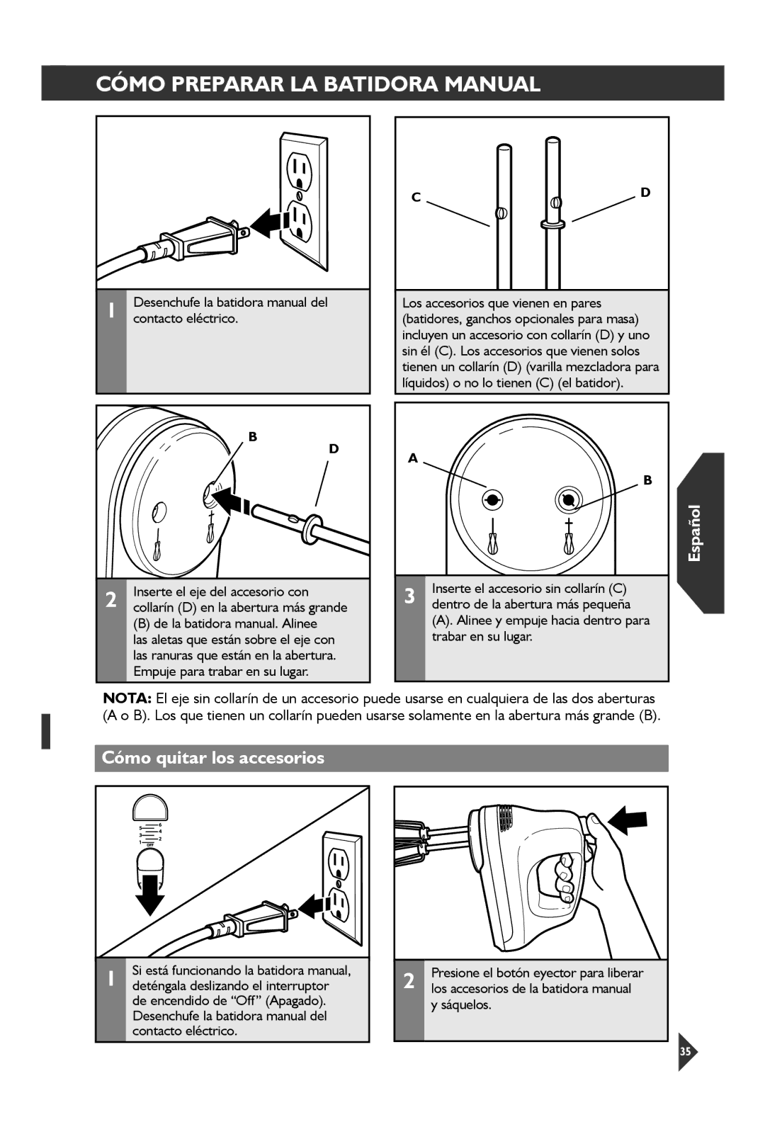 KitchenAid KHM31 manual Cómo quitar los accesorios 