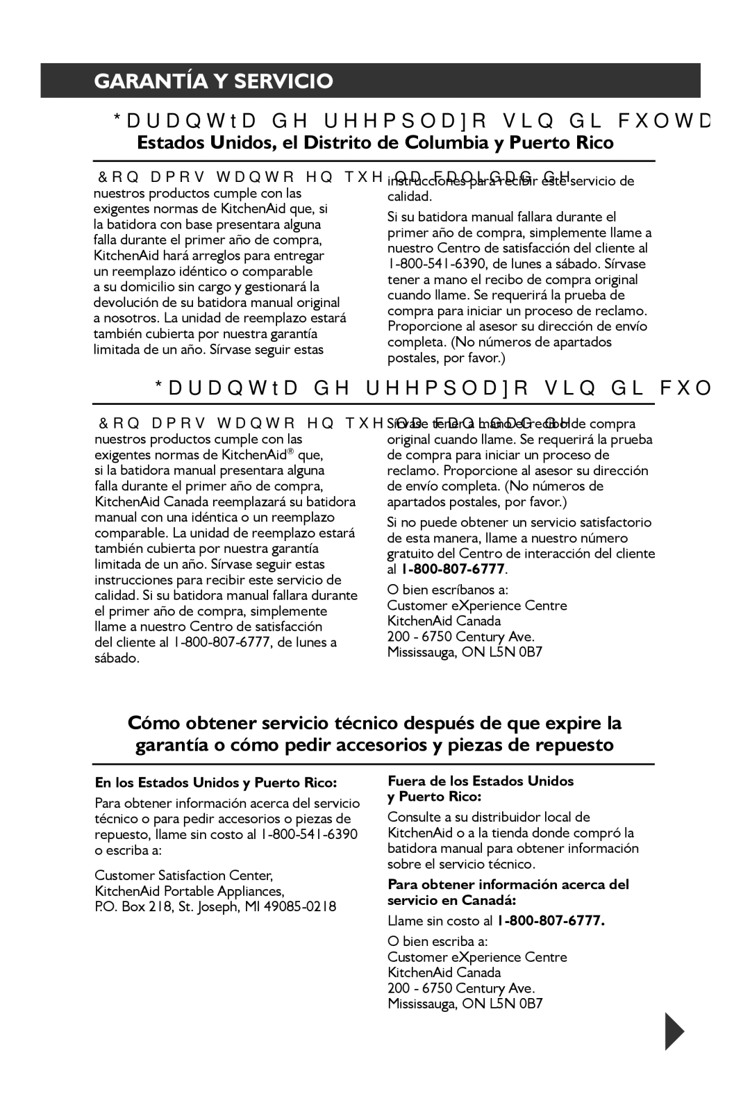 KitchenAid KHM31 Instrucciones para recibir este servicio de calidad, Del cliente al 1-800-807-6777, de lunes a sábado 