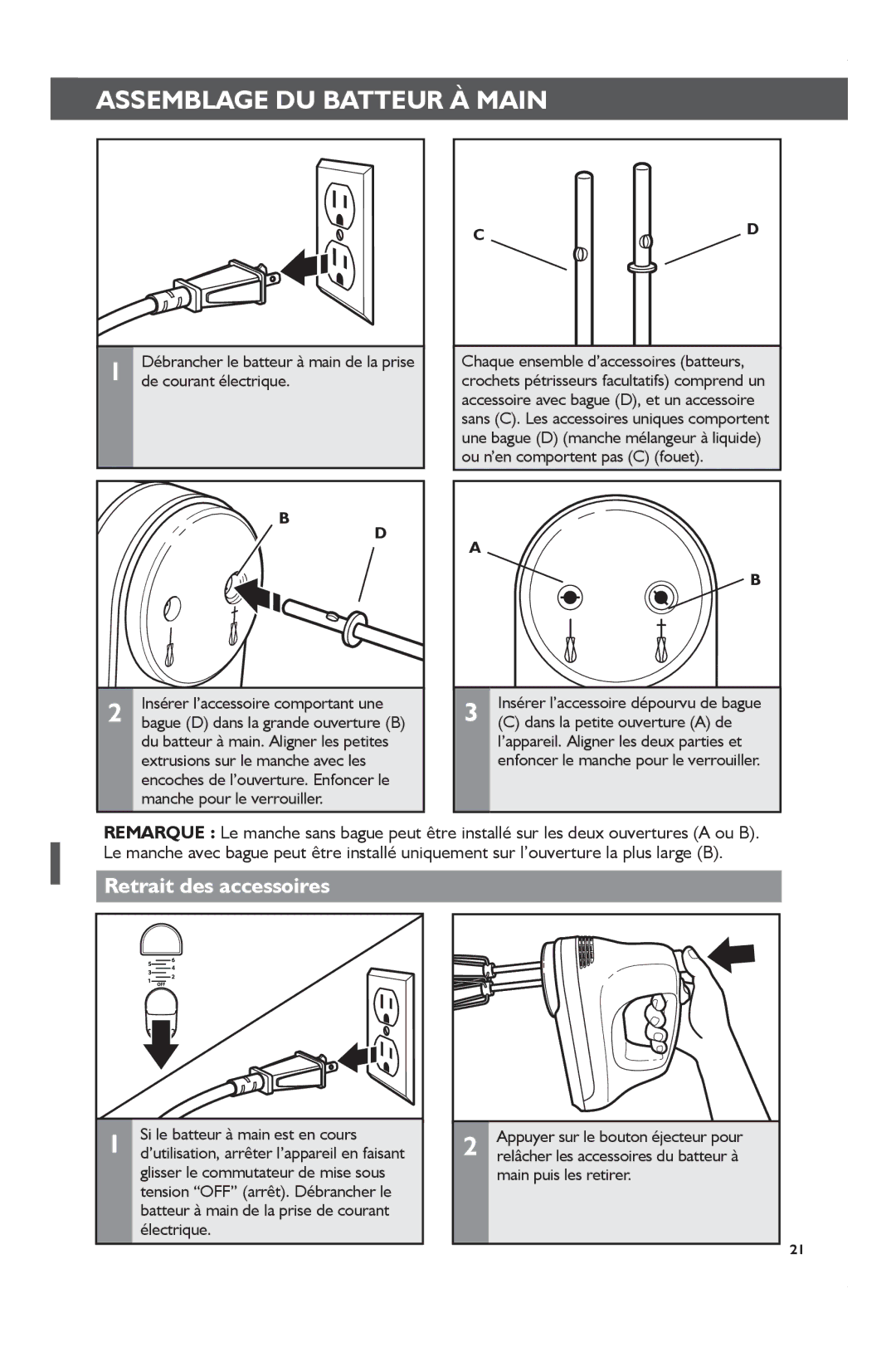 KitchenAid KHM51, KHM31, KHM61 manual Retrait des accessoires 