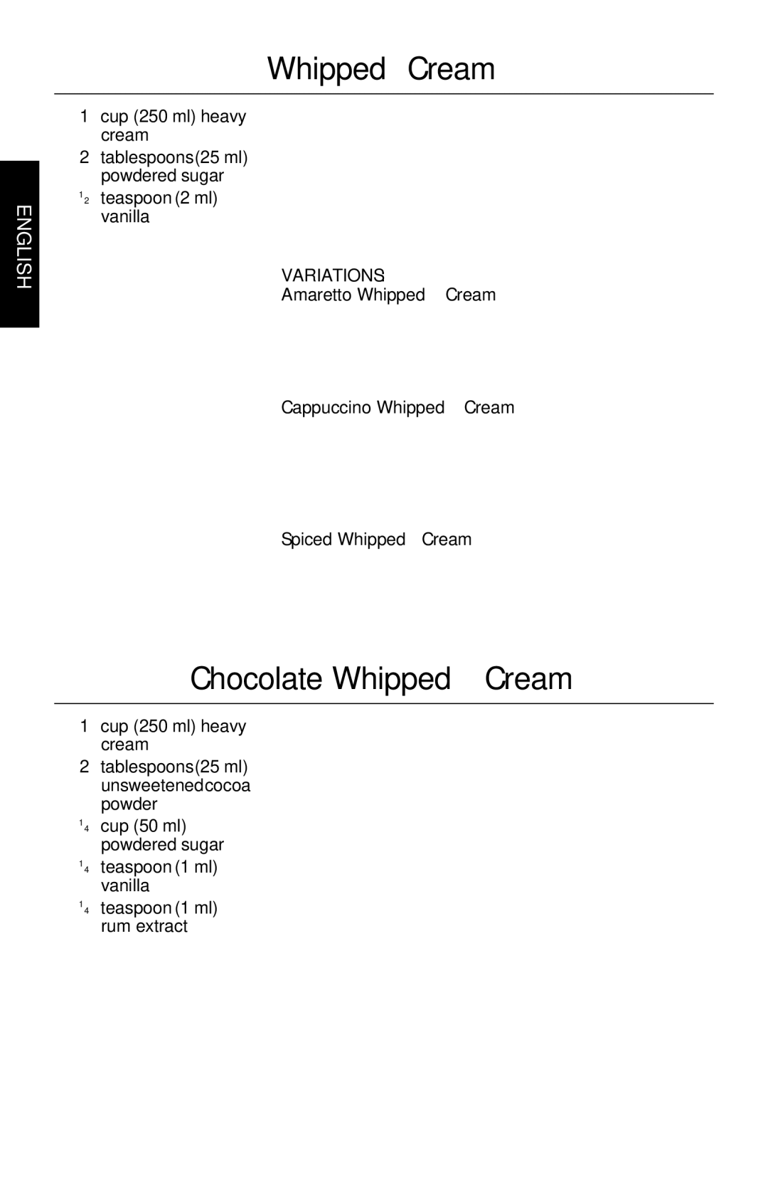 KitchenAid KHM9, KHM7T Chocolate Whipped Cream, Amaretto Whipped Cream, Cappuccino Whipped Cream, Spiced Whipped Cream 