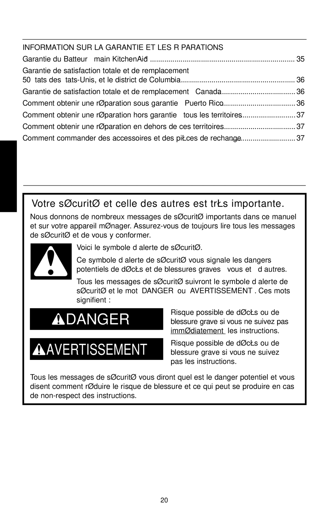 KitchenAid KHM9, KHM7T manual Sécurité du Batteur à main, Information SUR LA Garantie ET LES Réparations 