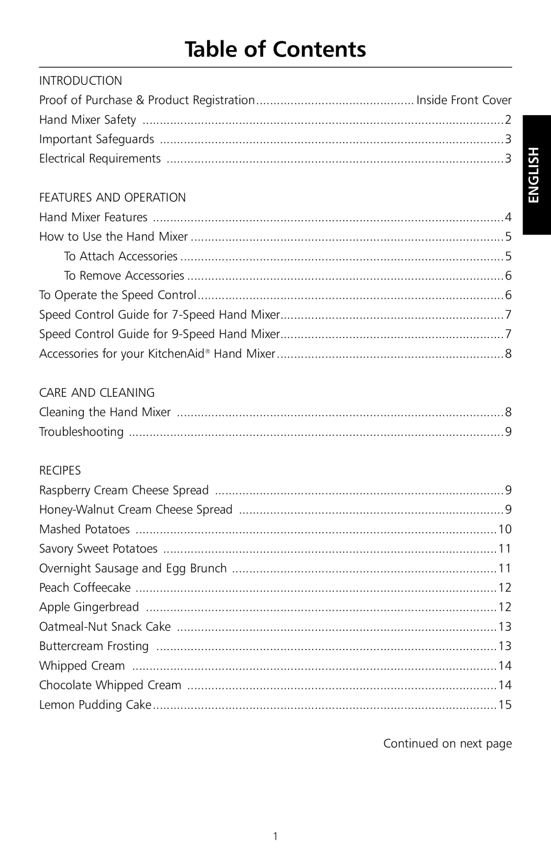 KitchenAid KHM7T, KHM9 manual Table of Contents 