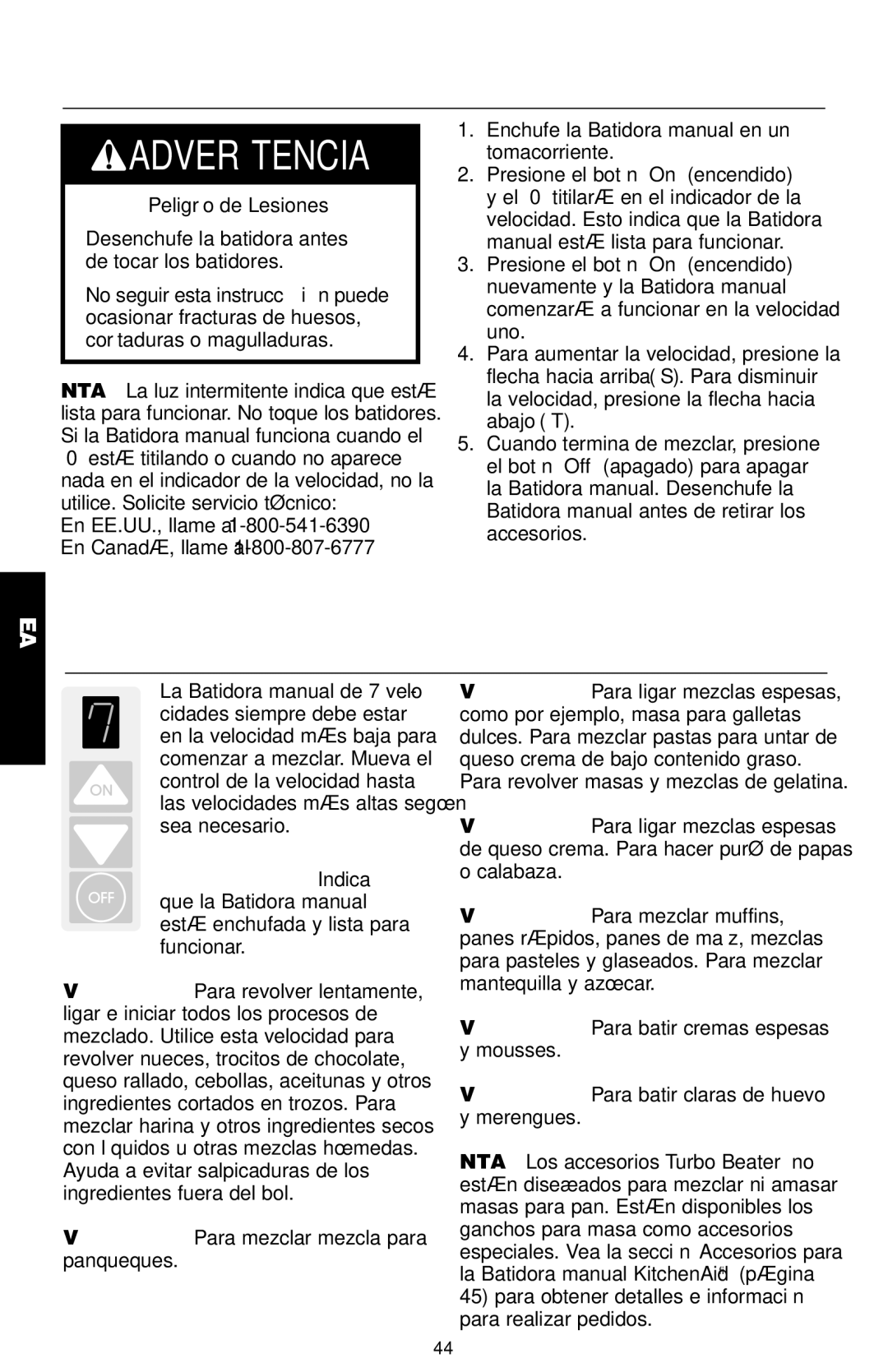 KitchenAid KHM9, KHM7T Para operar el control de la velocidad, Enchufe la Batidora manual en un tomacorriente 