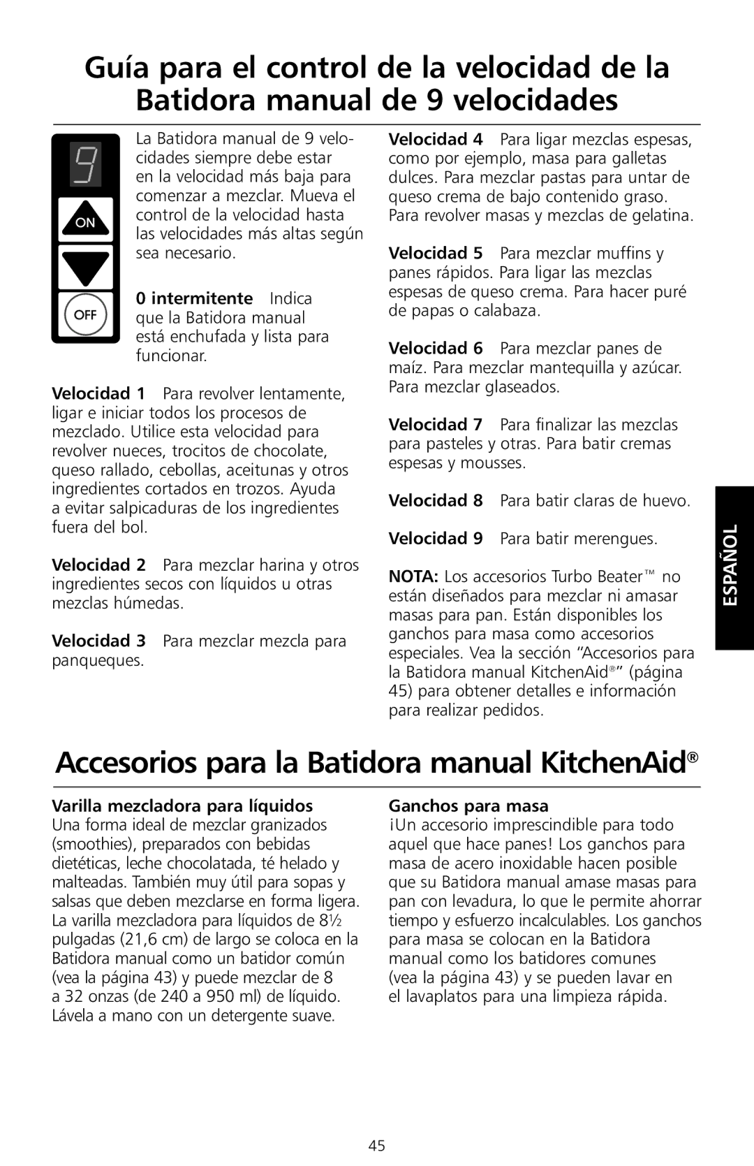 KitchenAid KHM7T Accesorios para la Batidora manual KitchenAid, Ganchos para masa, El lavaplatos para una limpieza rápida 