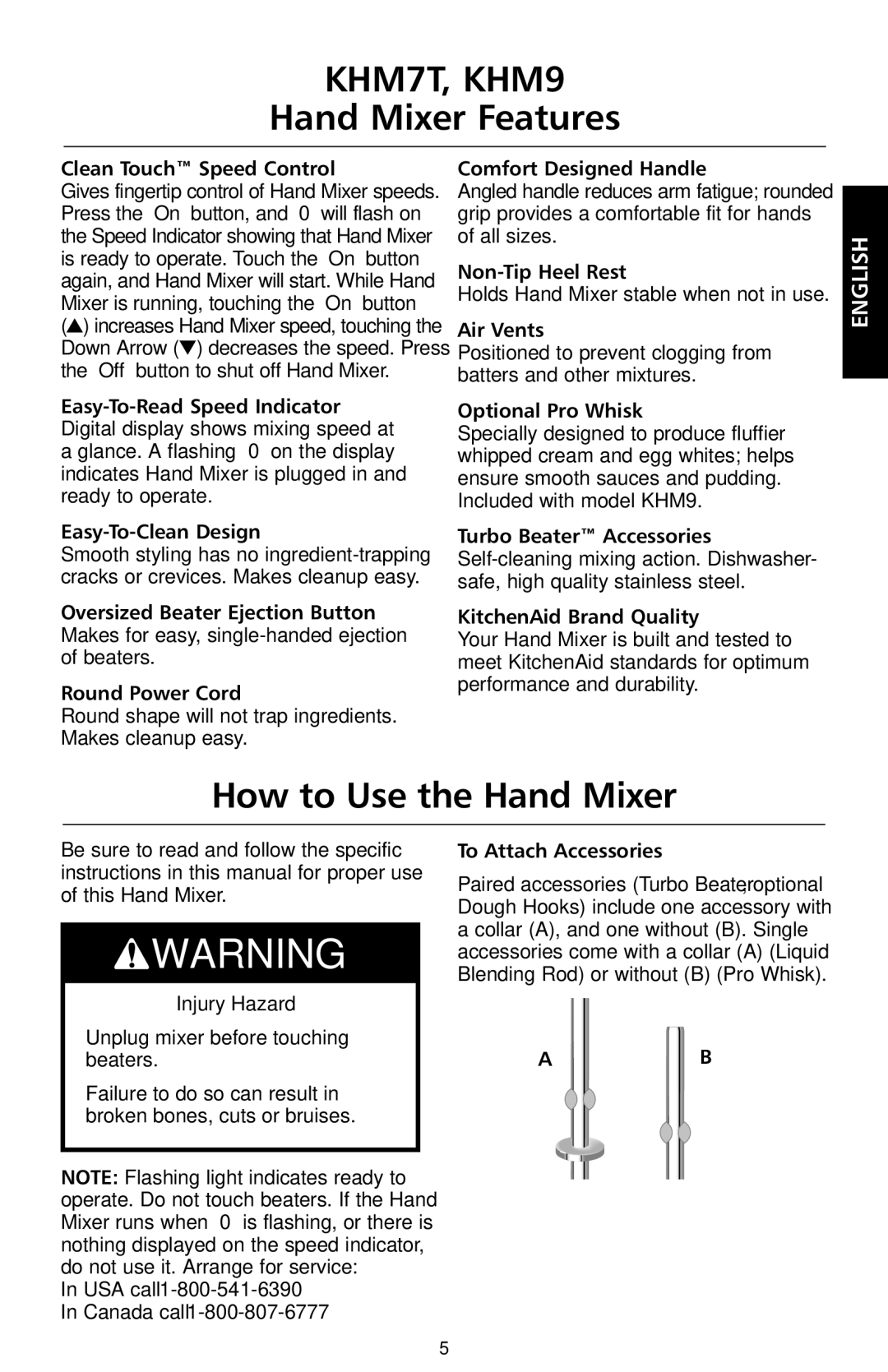 KitchenAid KHM7T, KHM9 manual How to Use the Hand Mixer 