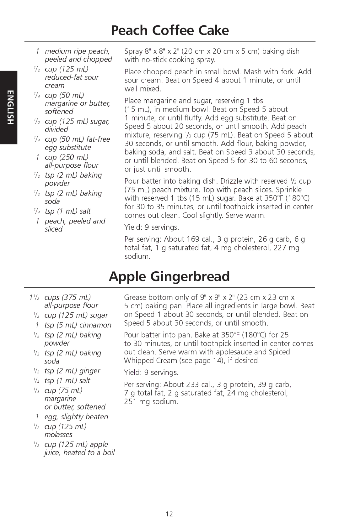 KitchenAid KHM720, KHM920 manual Peach Coffee Cake, Apple Gingerbread 