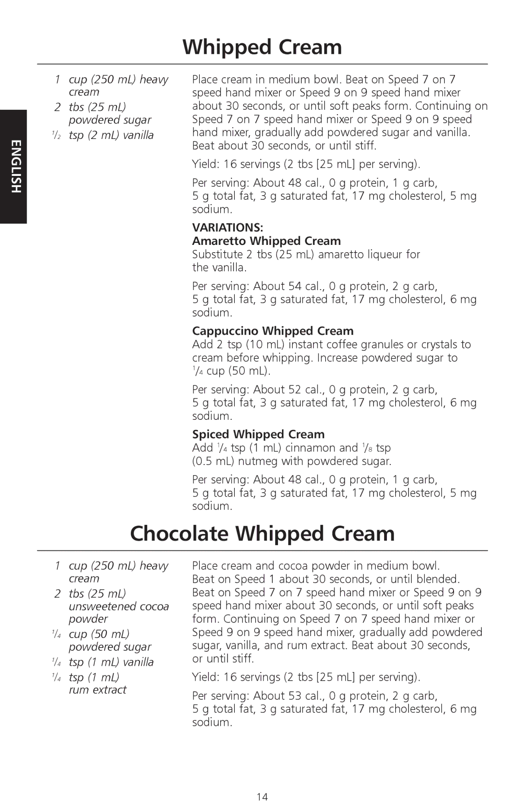 KitchenAid KHM720 Chocolate Whipped Cream, Amaretto Whipped Cream, Cappuccino Whipped Cream, Spiced Whipped Cream 