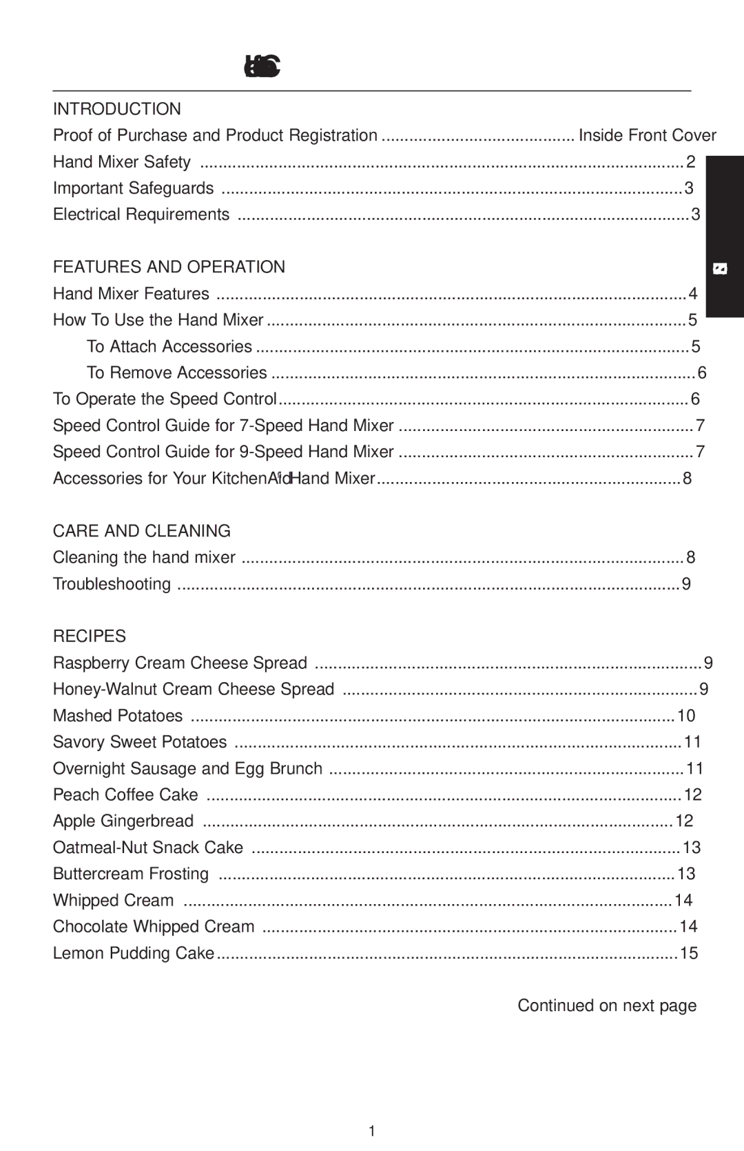 KitchenAid KHM920, KHM720 manual Table of Contents 