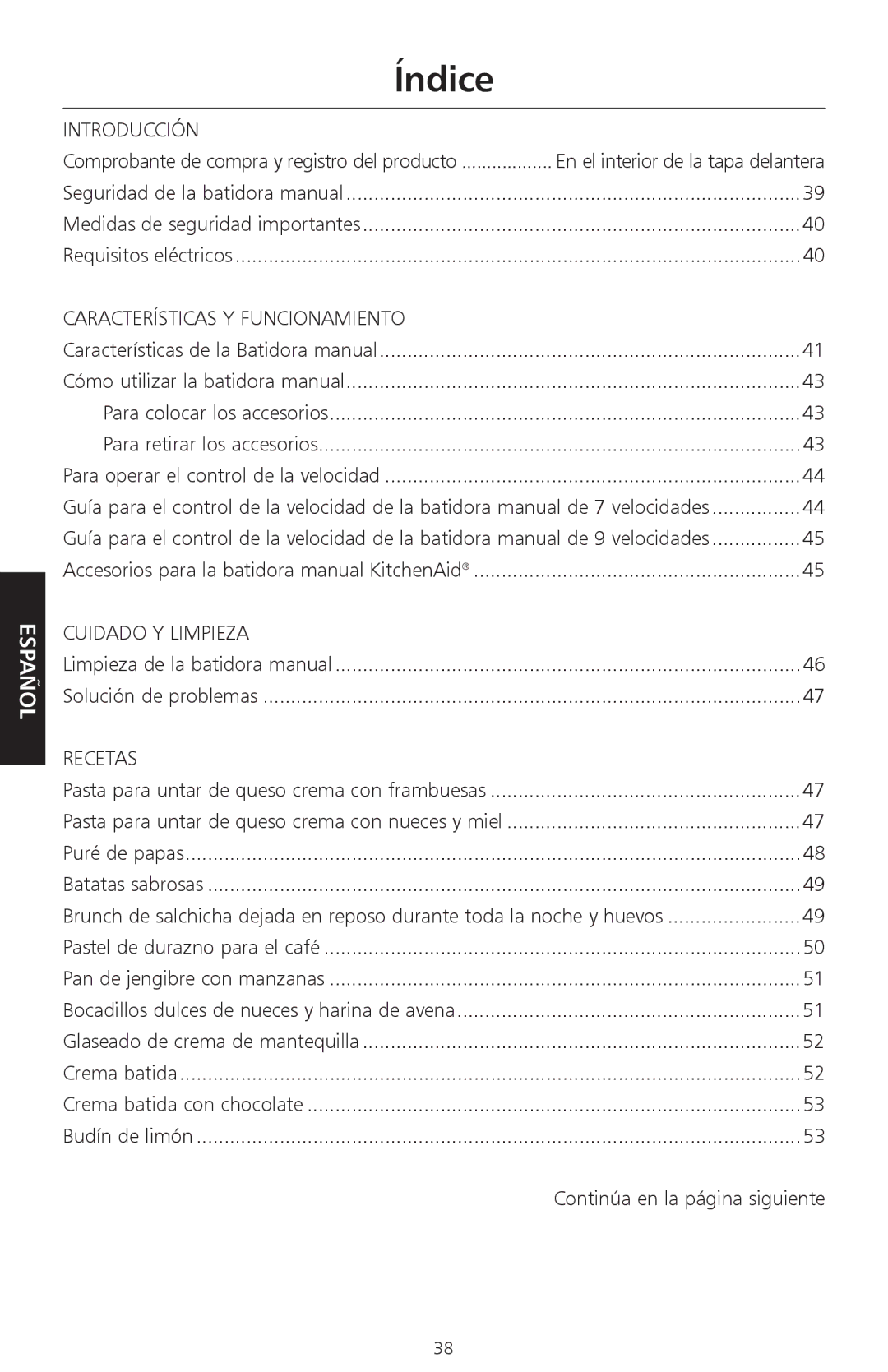 KitchenAid KHM720, KHM920 Índice, Accesorios para la batidora manual KitchenAid, Puré de papas Batatas sabrosas 