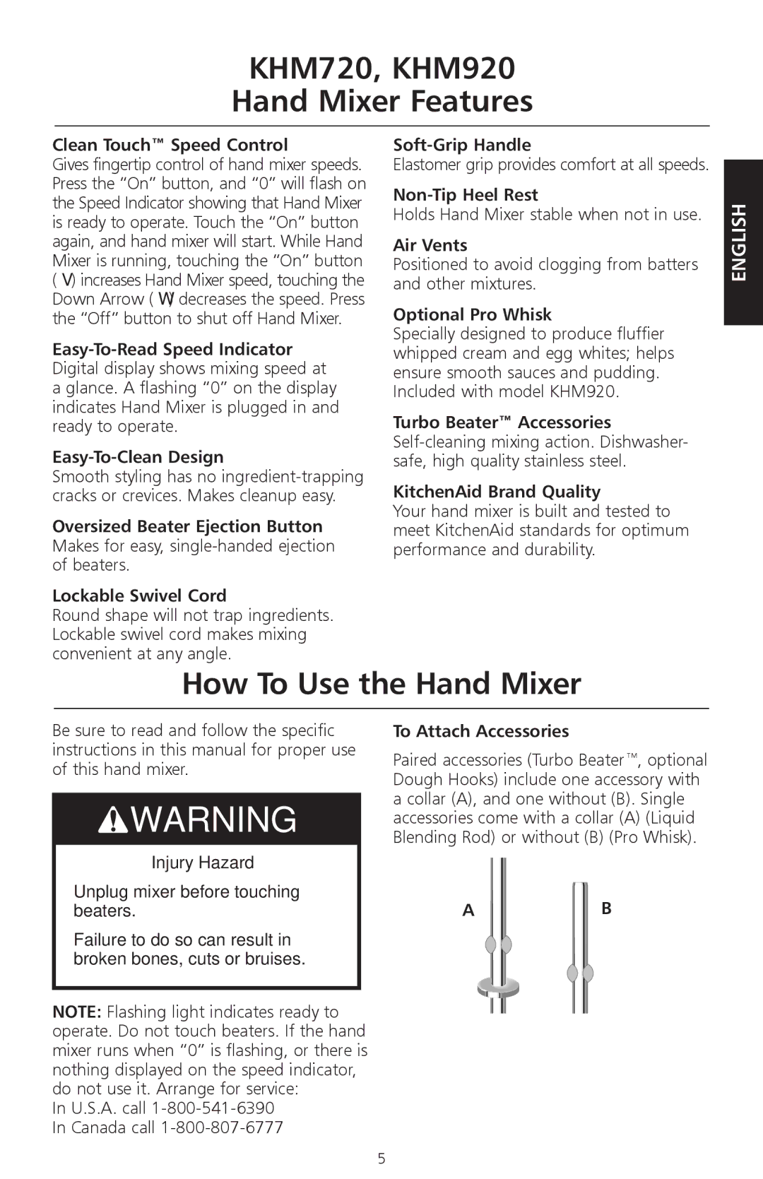 KitchenAid KHM920, KHM720 manual How To Use the Hand Mixer 