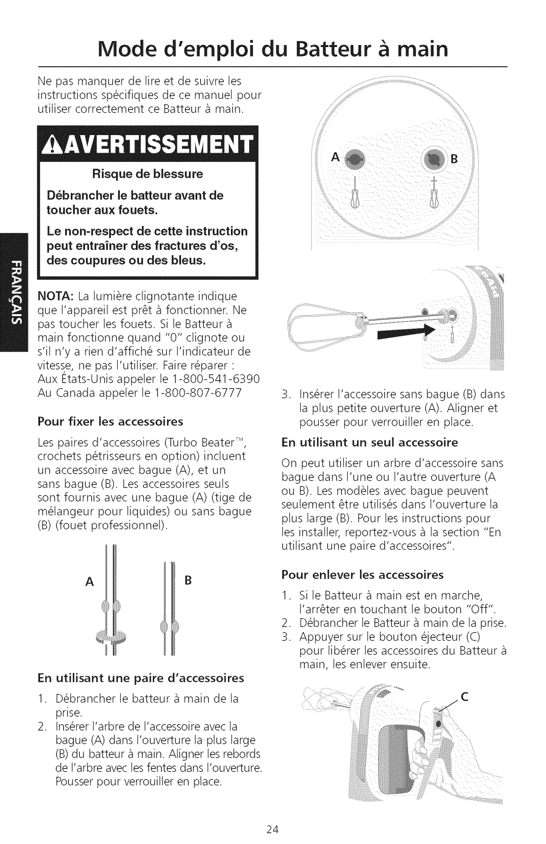 KitchenAid KHM920, KHM720 manual Mode demploi du Batteur & main 