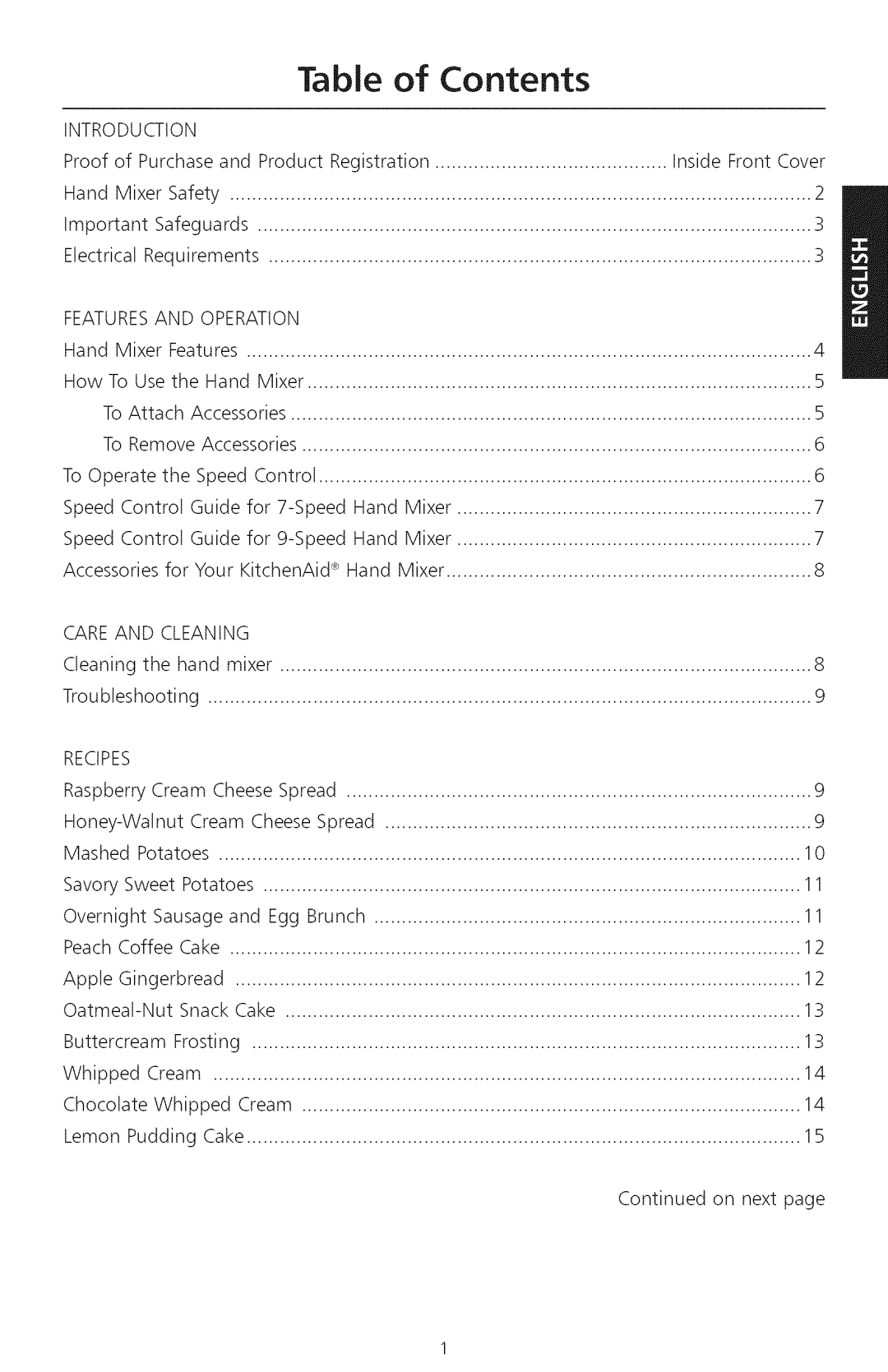 KitchenAid KHM720, KHM920 manual Table of Contents 