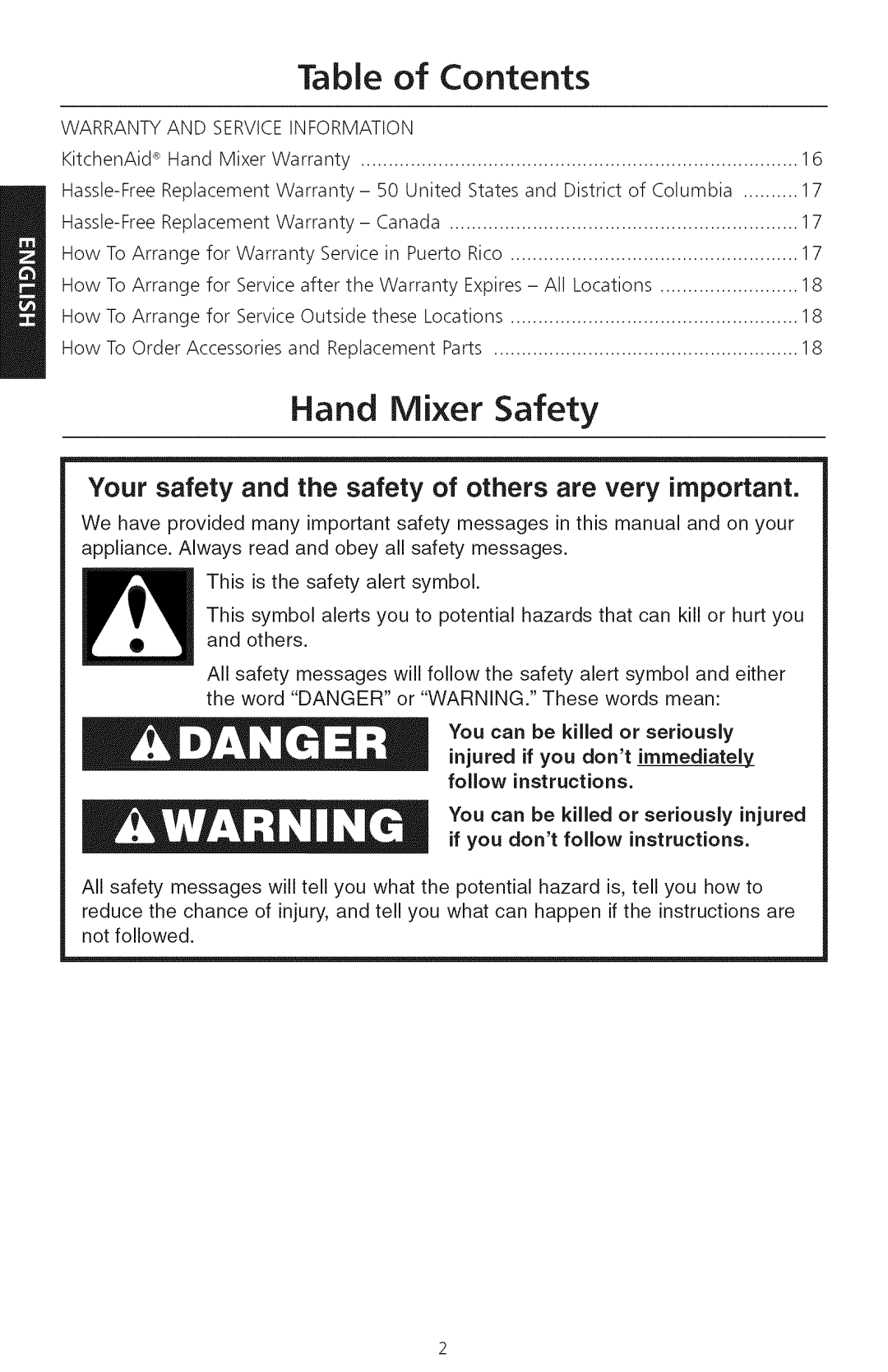 KitchenAid KHM920, KHM720 manual Contents, Hand Mixer Safety 