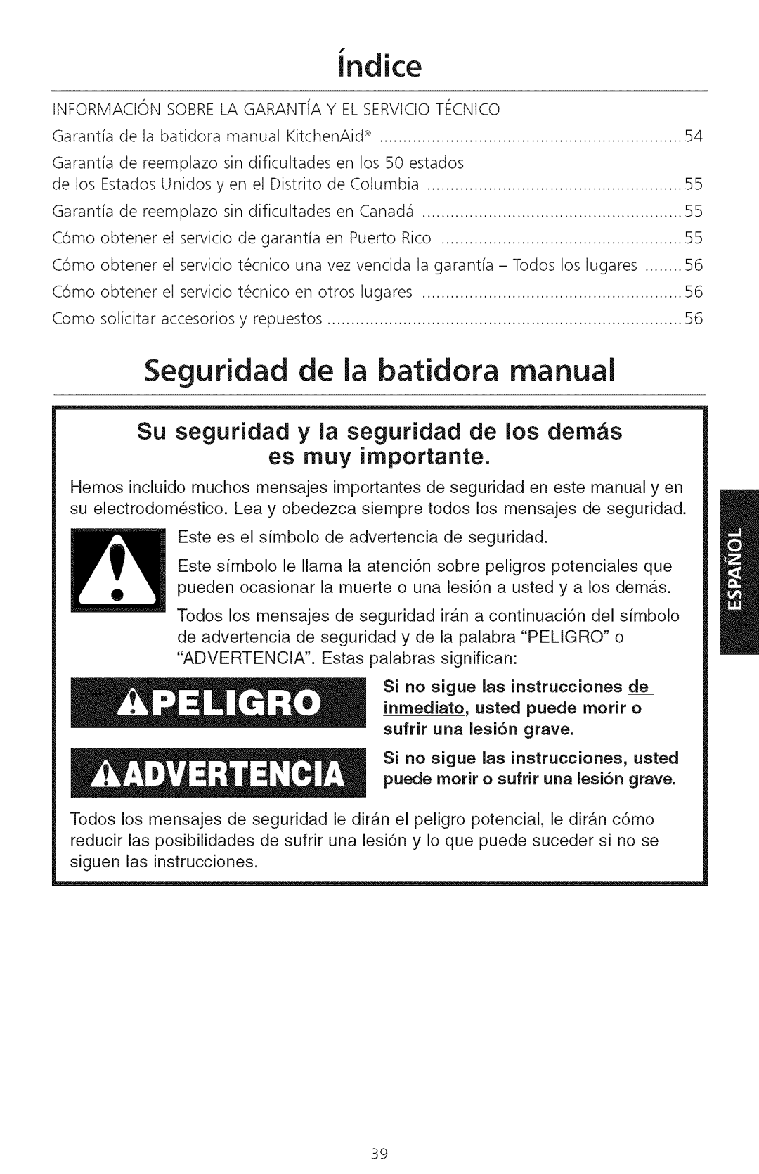 KitchenAid KHM720, KHM920 Seguridad de ia batidora manual, Su seguridad y la seguridad de los demas 