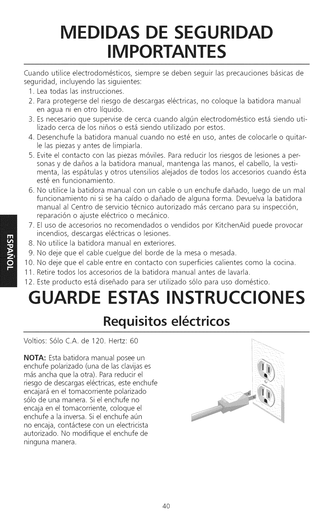 KitchenAid KHM920, KHM720 manual Medidas DE Seguridad Importantes, Requisitos ei ctricos 