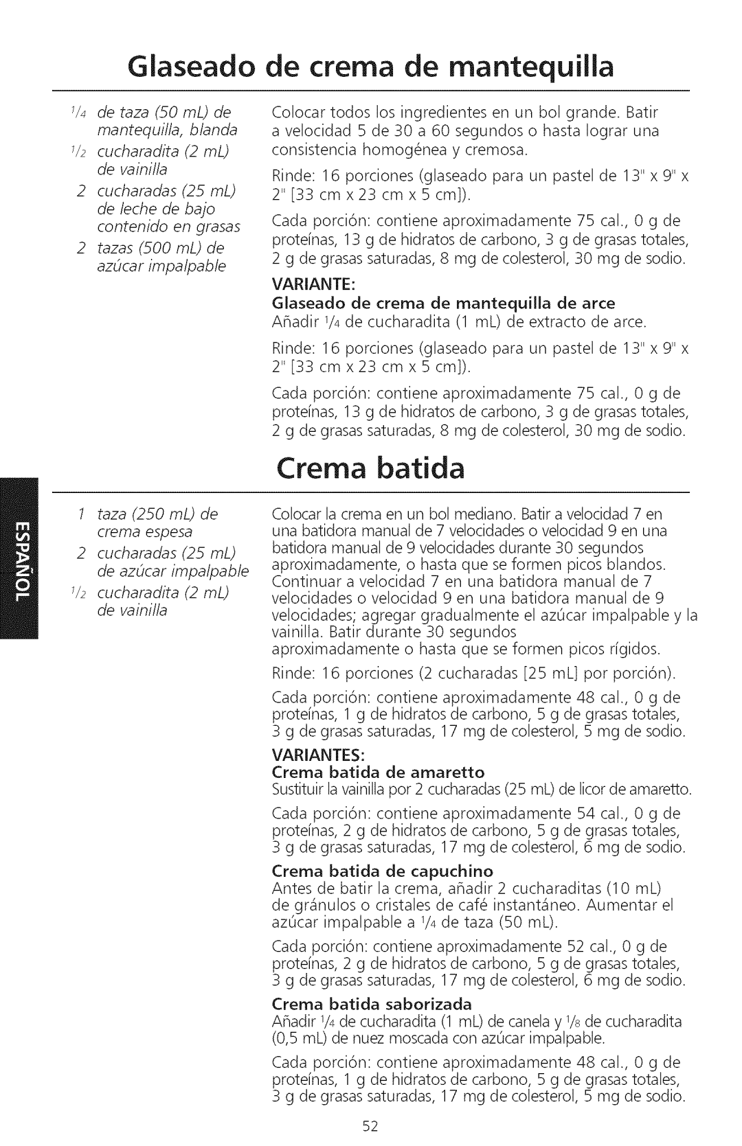 KitchenAid KHM920, KHM720 manual Giaseado de crema de mantequiila, Crema batida, Variante 