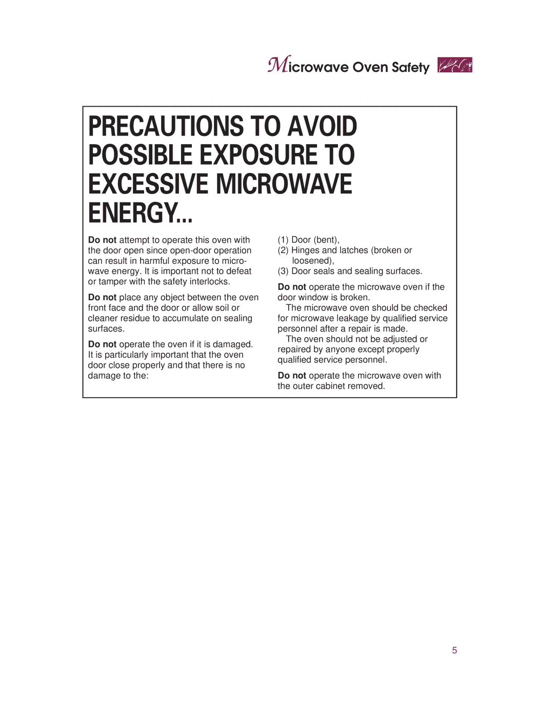 KitchenAid KHMC107E warranty Microwave Oven Safety 