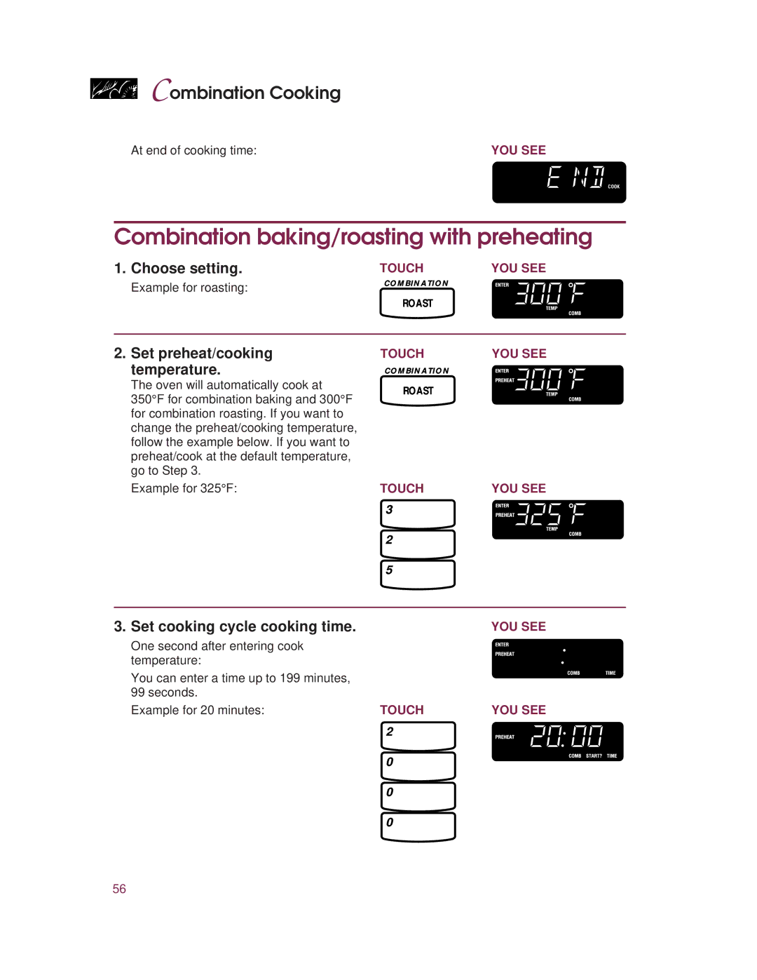 KitchenAid KHMC107E warranty Combination baking/roasting with preheating, Choose setting 