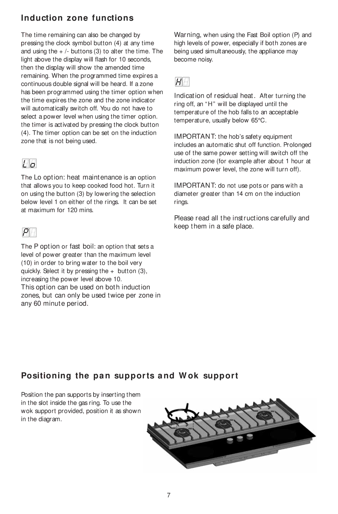 KitchenAid KHMS 9010/I manual Positioning the pan supports and Wok support 