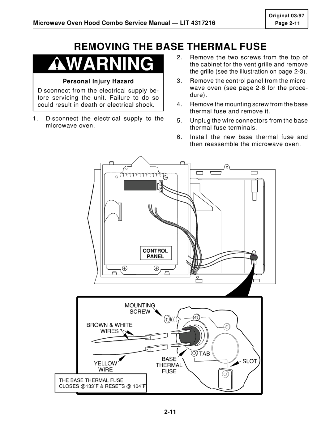 KitchenAid KHMS105E service manual Removing the Base Thermal Fuse 