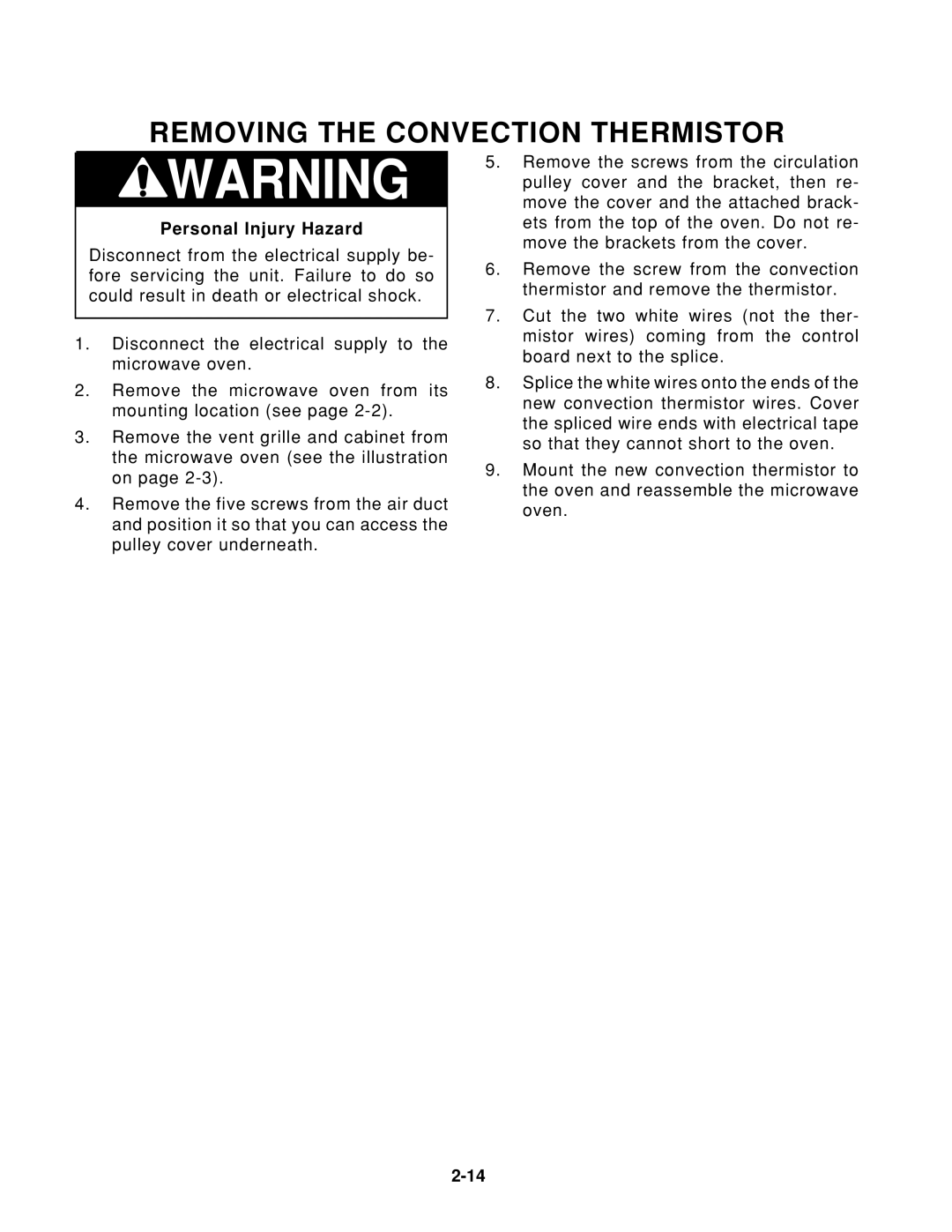 KitchenAid KHMS105E service manual Removing the Convection Thermistor 