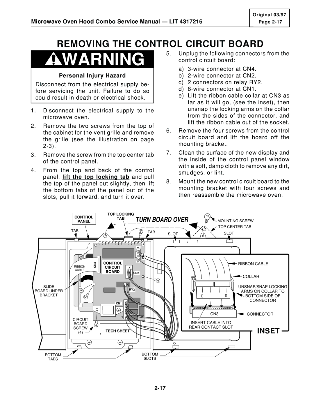 KitchenAid KHMS105E service manual Removing the Control Circuit Board, Turn Board Over 