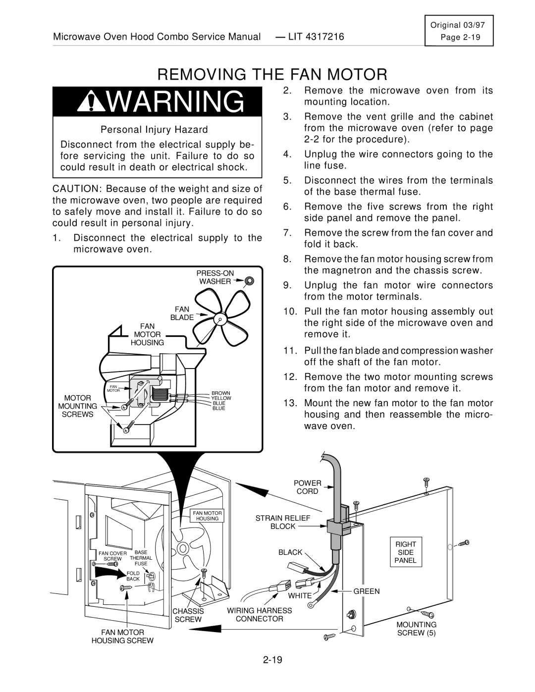 KitchenAid KHMS105E service manual Removing the FAN Motor 