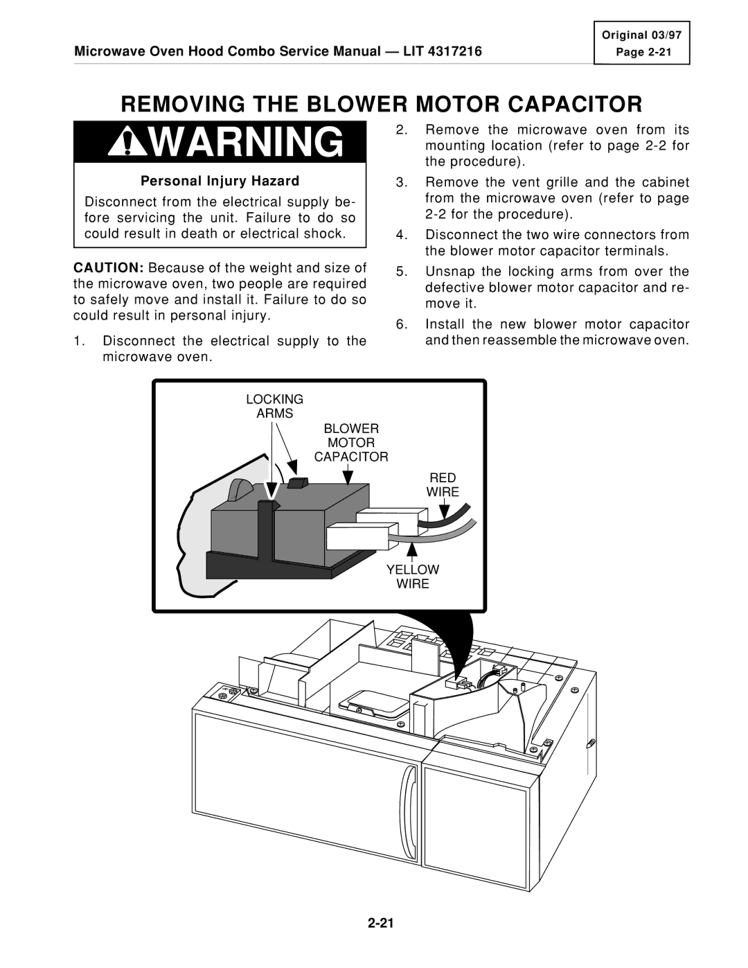 KitchenAid KHMS105E service manual Removing the Blower Motor Capacitor 