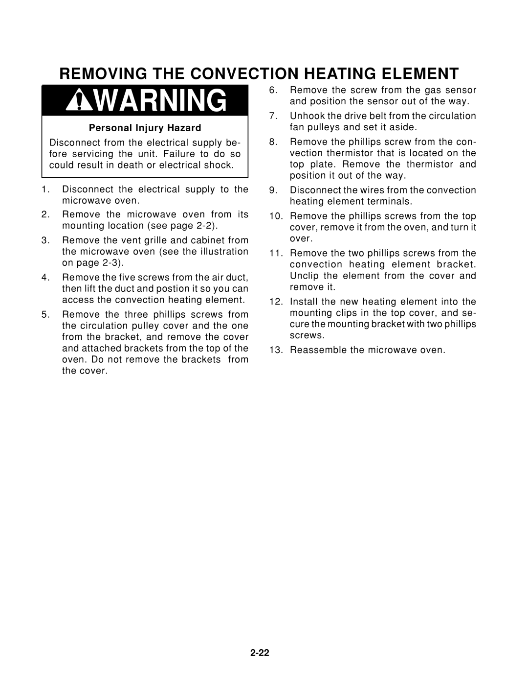 KitchenAid KHMS105E service manual Removing the Convection Heating Element 