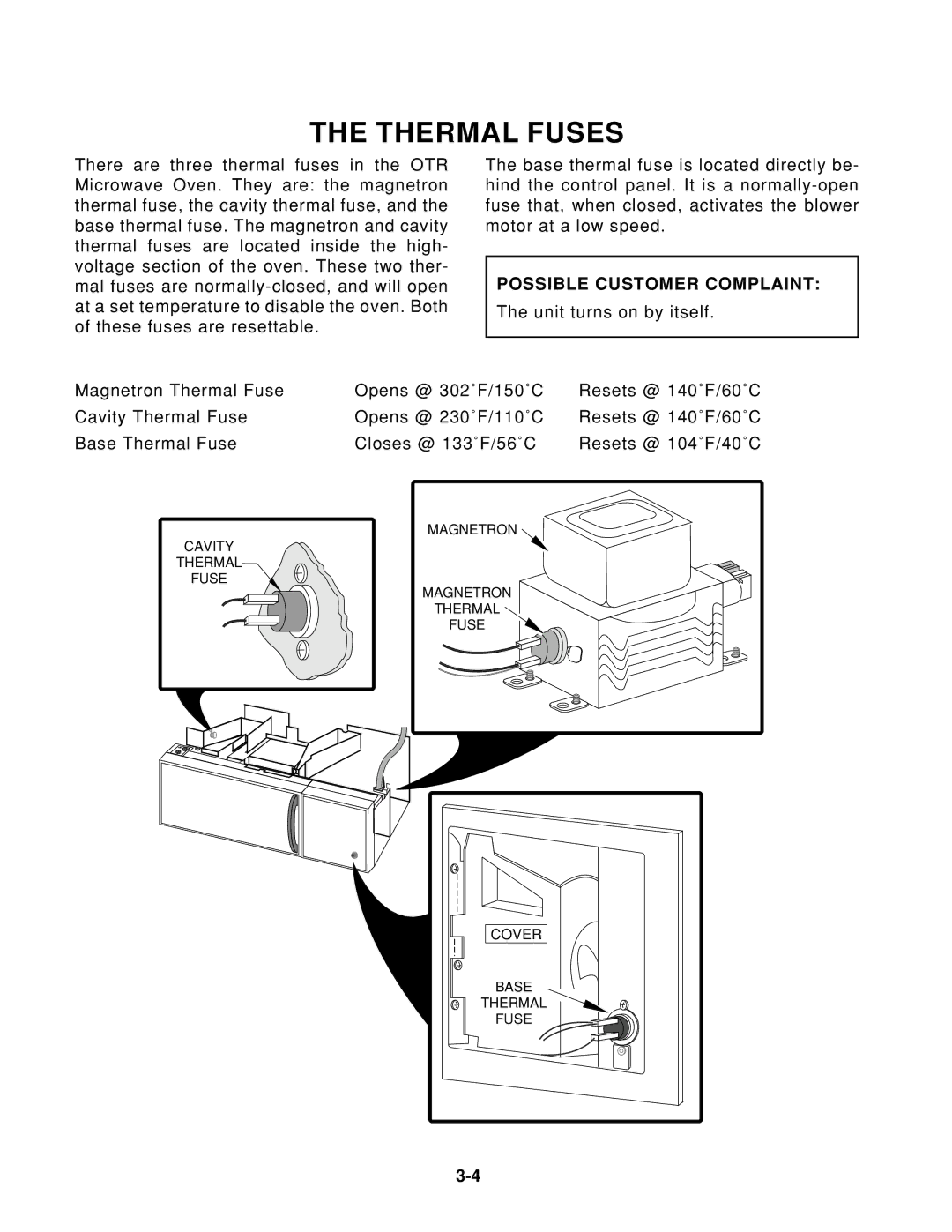 KitchenAid KHMS105E service manual Thermal Fuses, Possible Customer Complaint 