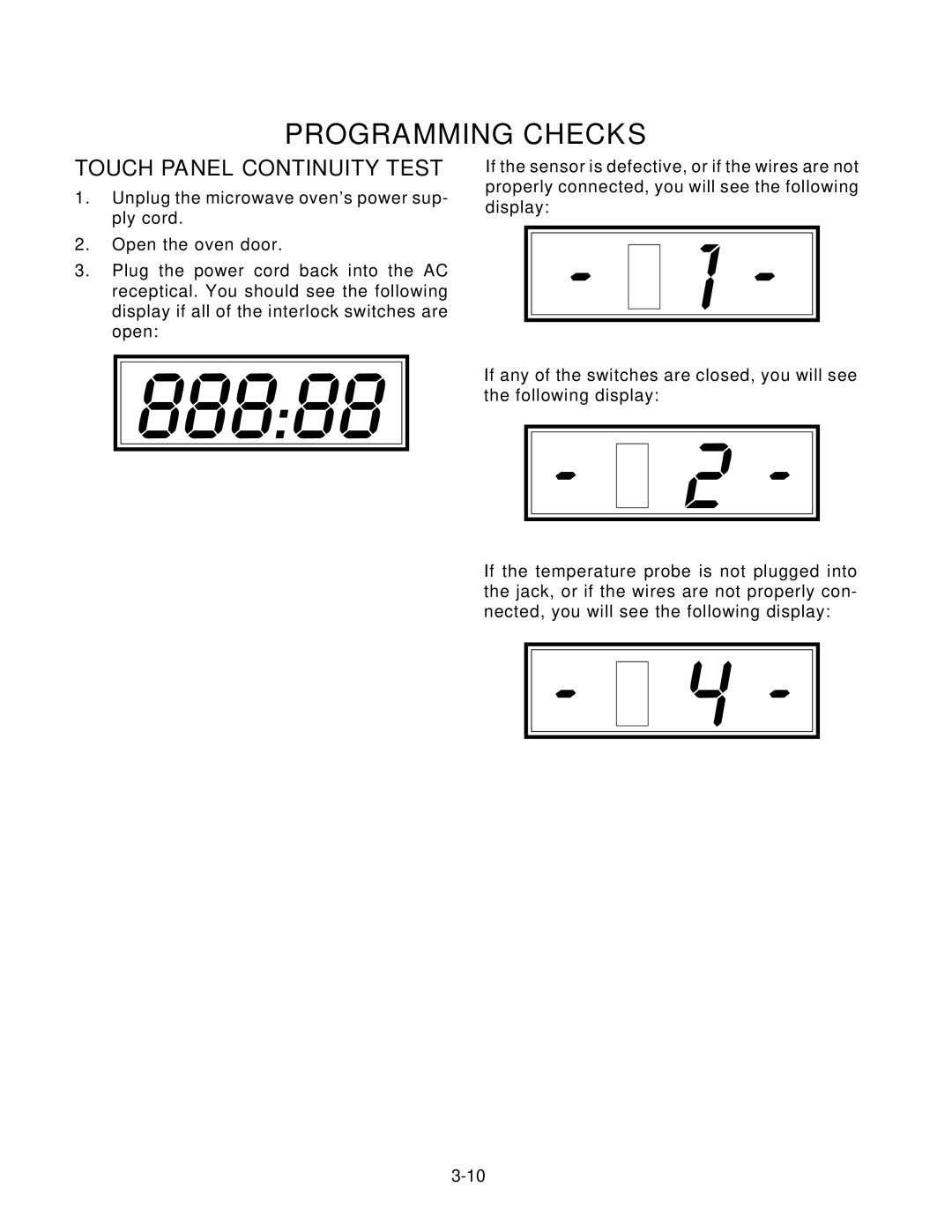 KitchenAid KHMS105E service manual Programming Checks, Touch Panel Continuity Test 