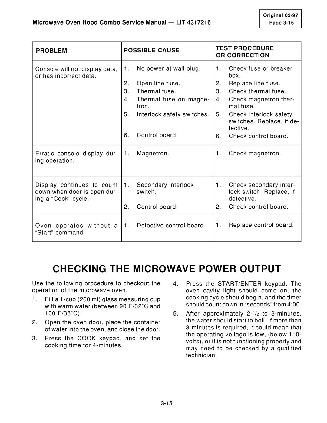 KitchenAid KHMS105E service manual Checking the Microwave Power Output 