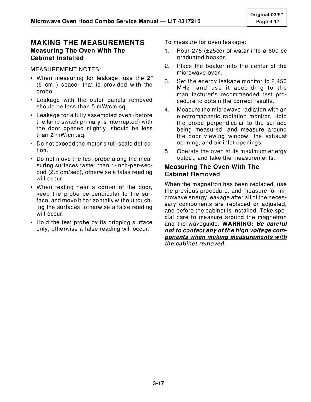 KitchenAid KHMS105E service manual Making the Measurements, Measuring The Oven With The Cabinet Installed 