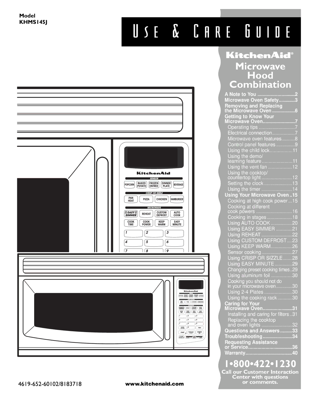 KitchenAid KHMS145J warranty E & C a r e G u i d e 