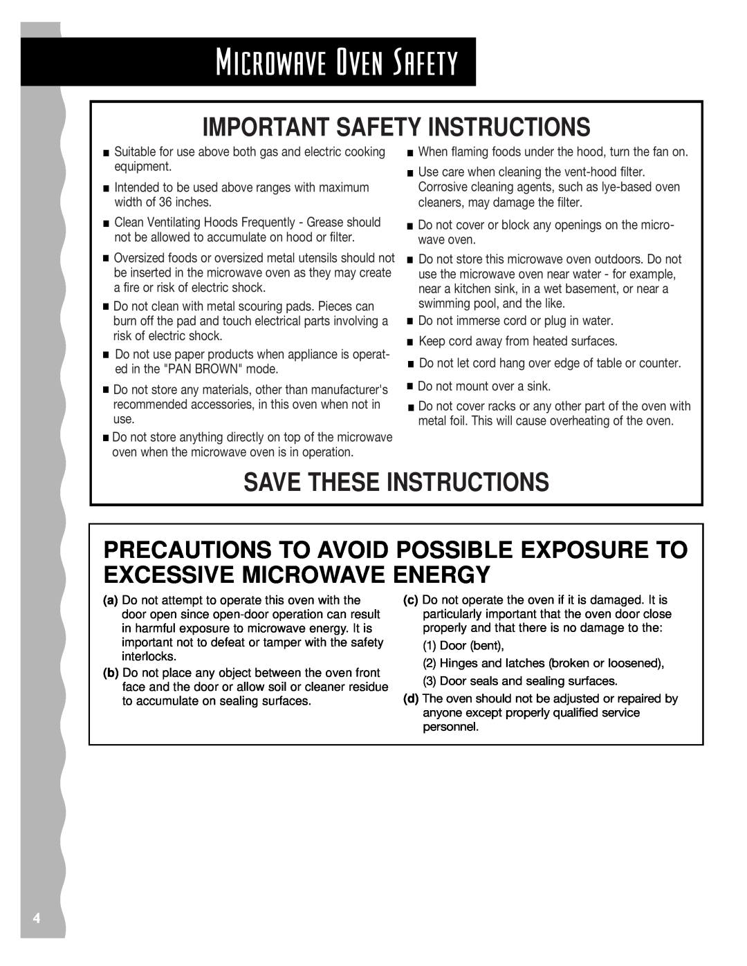 KitchenAid KHMS145J warranty Precautions To Avoid Possible Exposure To Excessive Microwave Energy, Microwave Oven Safety 