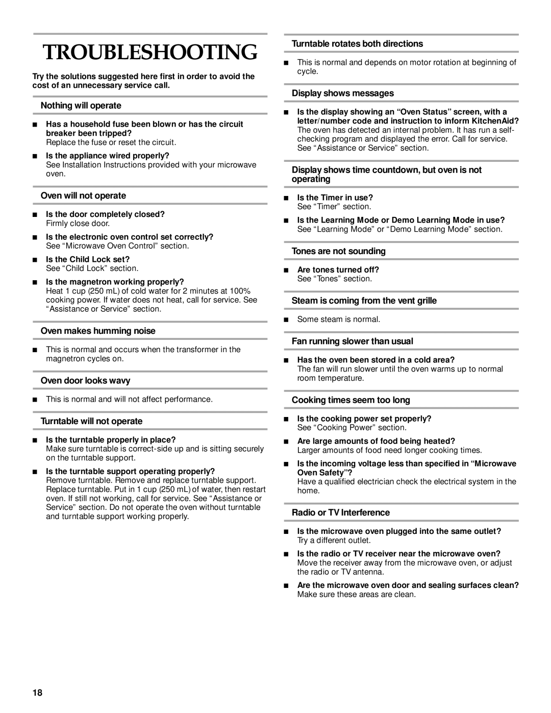 KitchenAid KHMS145KSS manual Troubleshooting 