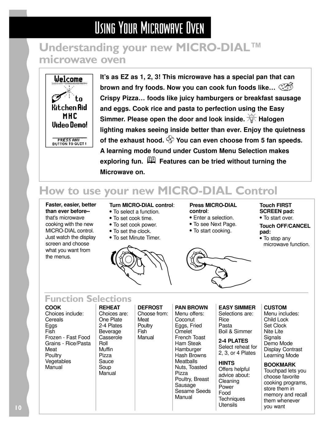 KitchenAid KHMS147HBK, KHMS147HWH, KHMS147HBT Using Your Microwave Oven, Understanding your new MICRO-DIAL microwave oven 